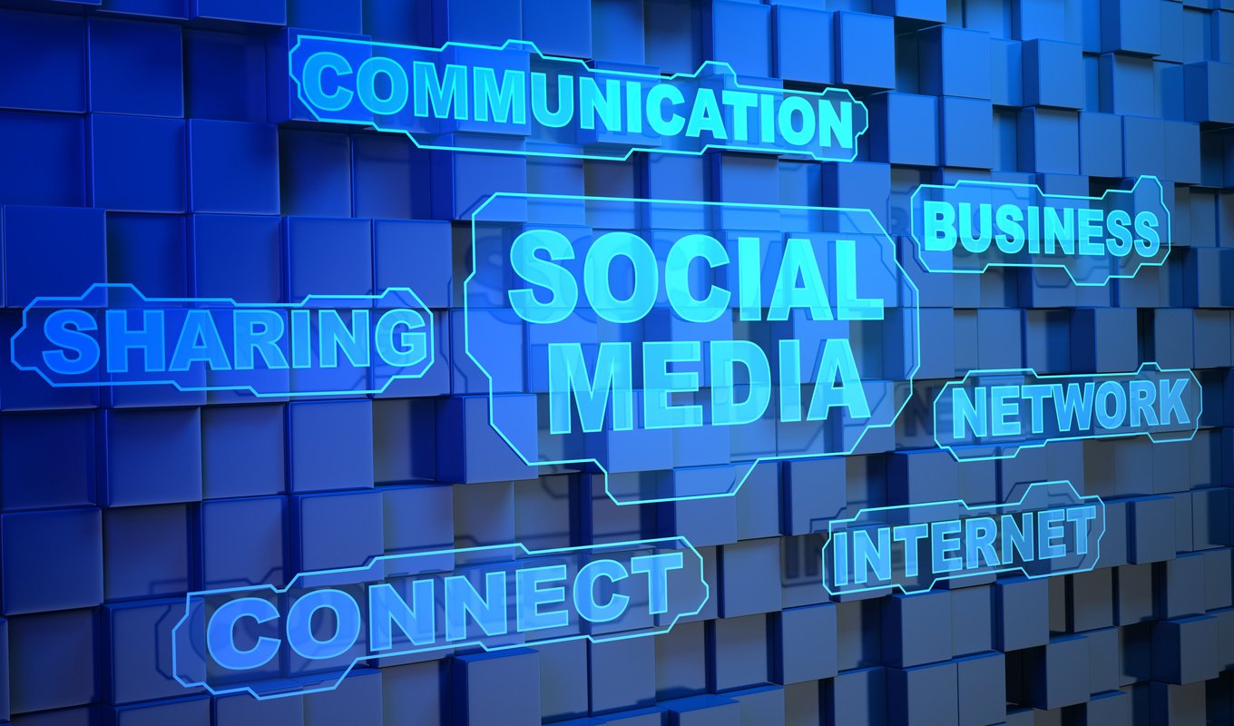 Social media on blue cubes background